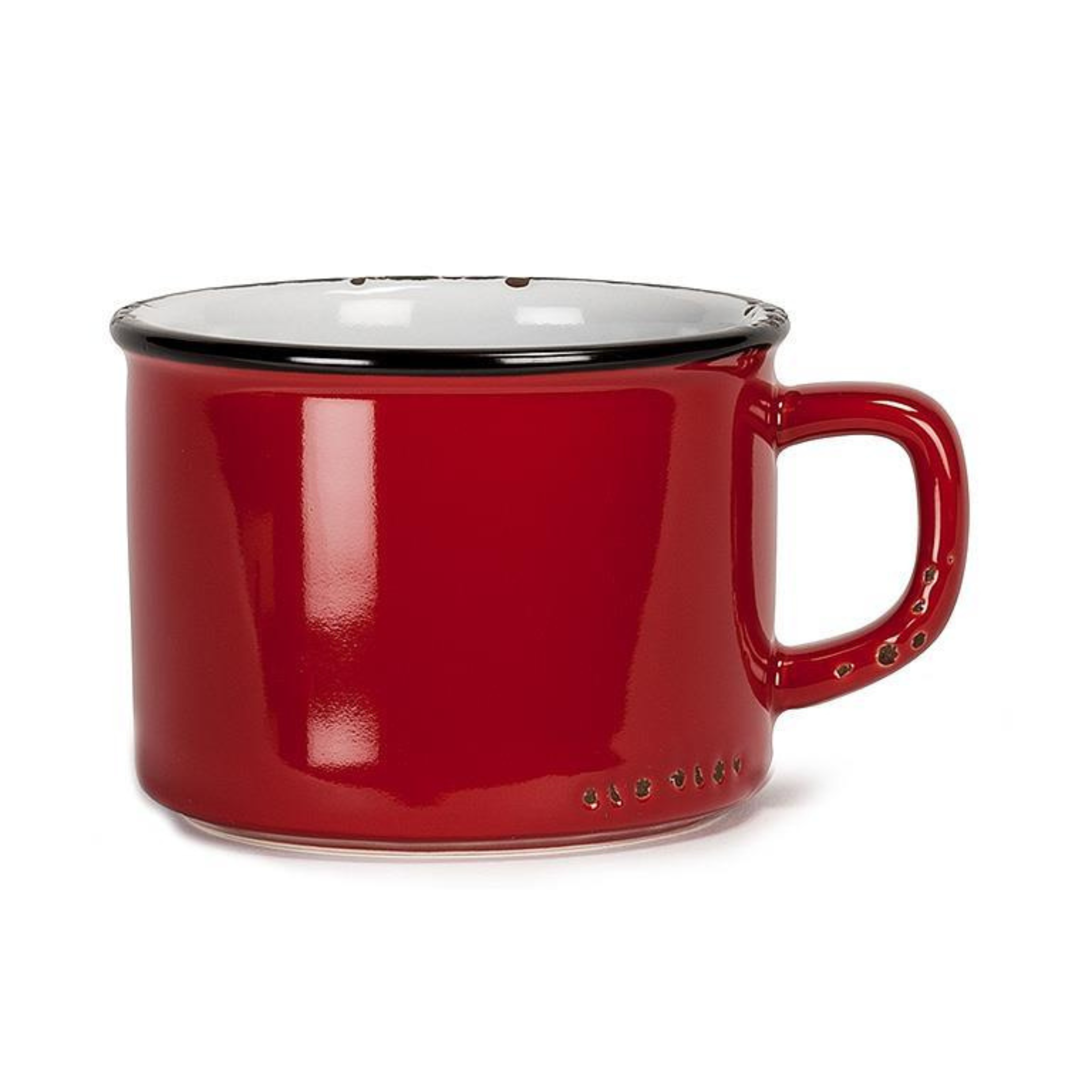tasse cappuccino effet émail rouge vue complète
