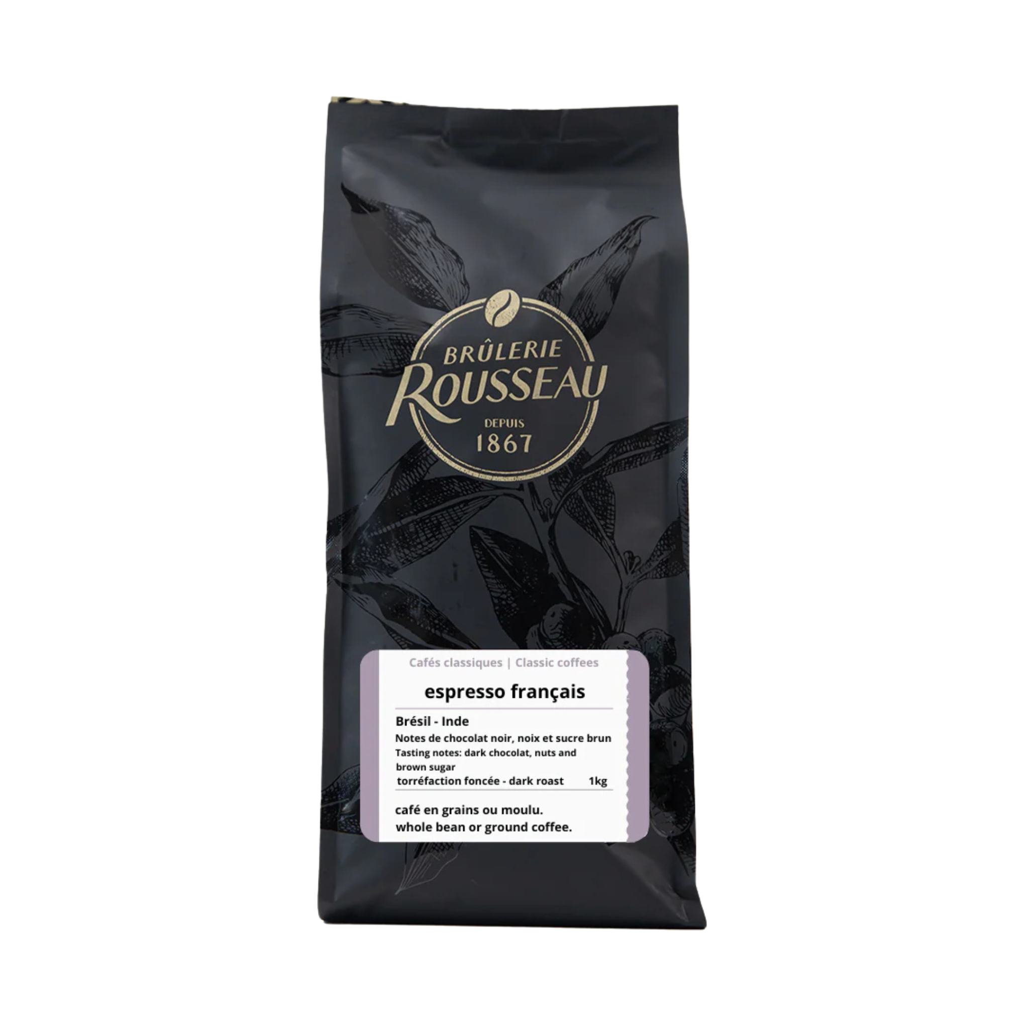 Café en grains espresso français 1 kg - Brûlerie Rousseau