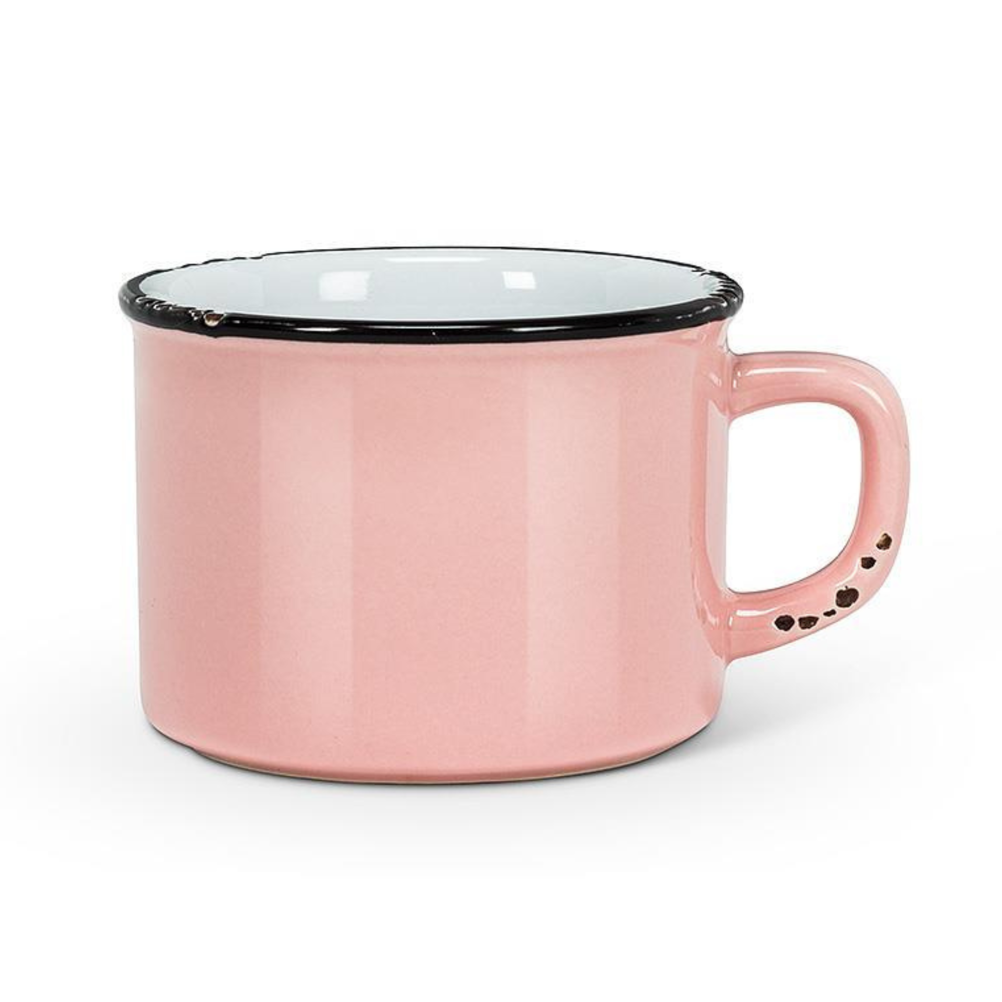 tasse cappuccino effet émail rose vue complète

