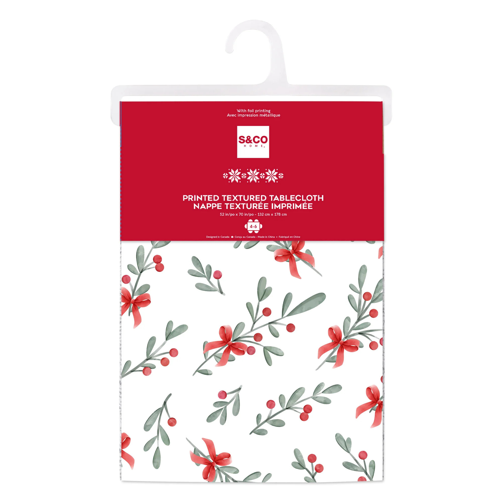 Mistletoe Leaf Christmas Tablecloth 52 x 70 in