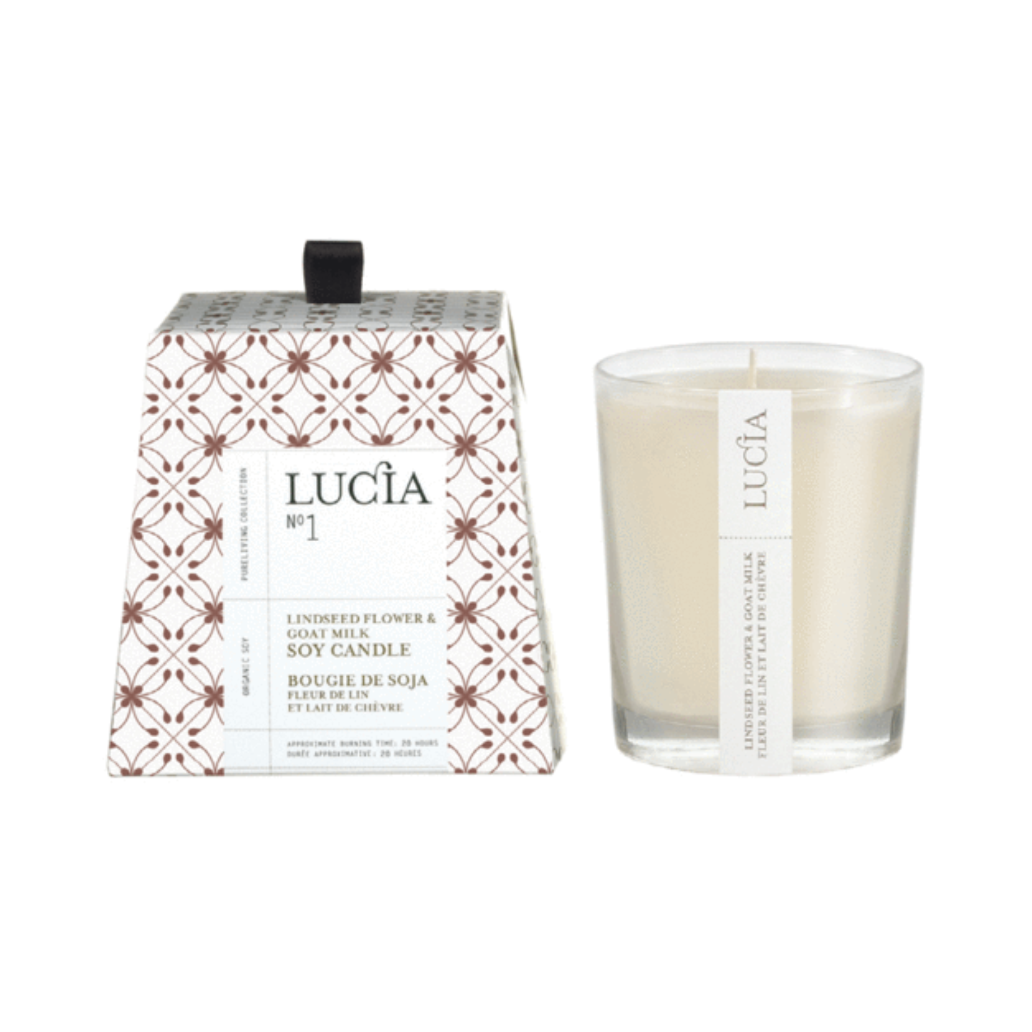 Chandelle votive soja bio fleur de lin et lait de chèvre 20 h – Lucia 