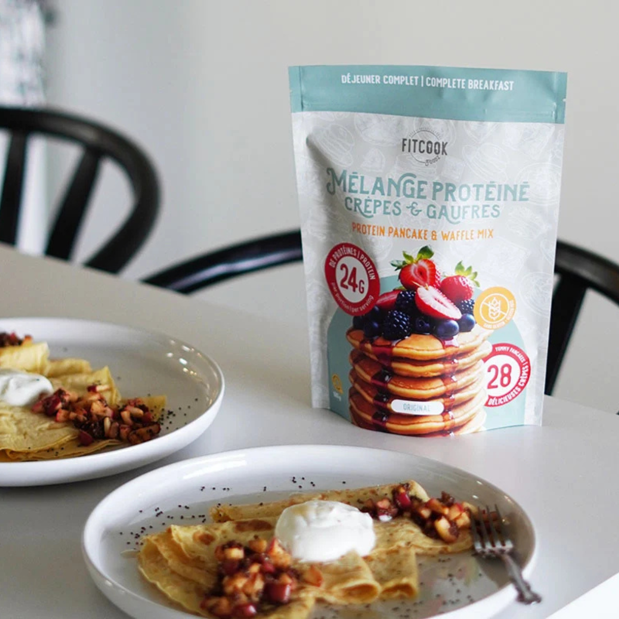 Mélange protéiné sans gluten pour crêpes et gaufres moelleuses et croustillantes 525 g Le Fit Cook