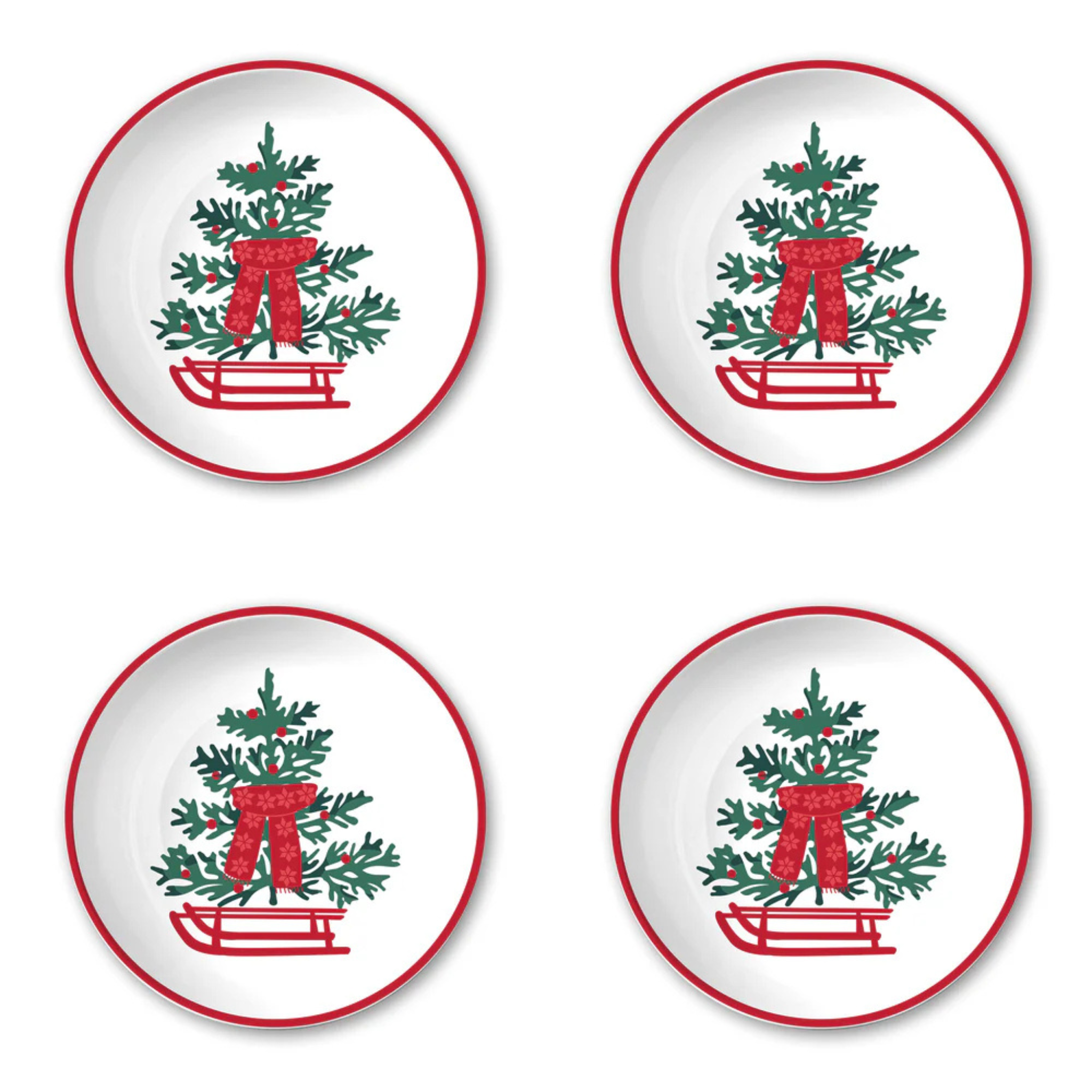 Set of 4 Christmas Tree Plates