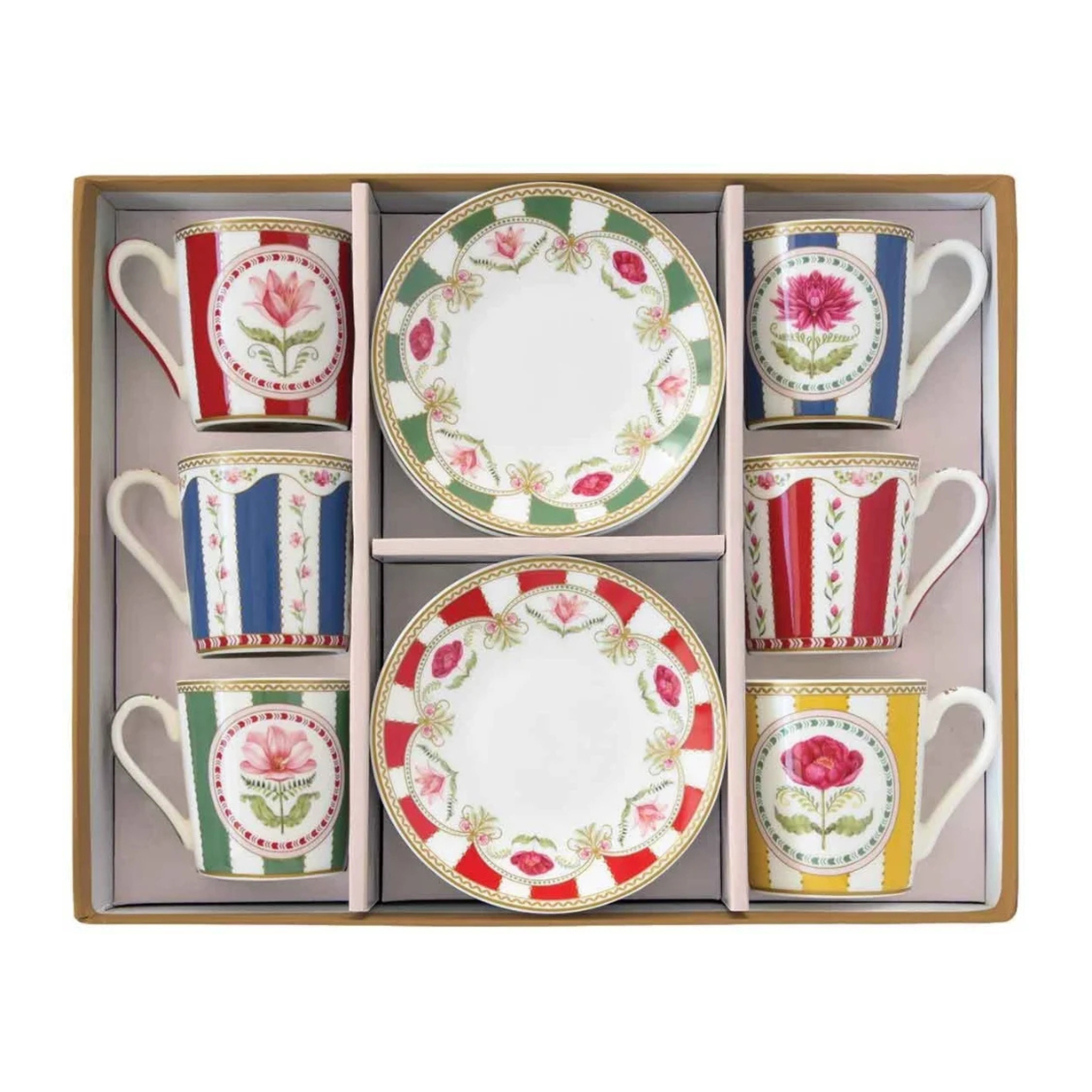 tasses à café en porcelaine vue complète coffret fleurs
