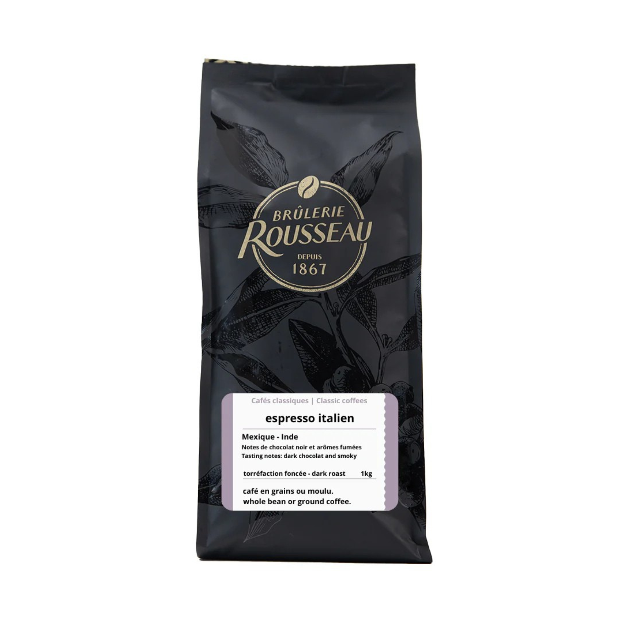 Café en grains espresso italien 1 kg – Brûlerie Rousseau
