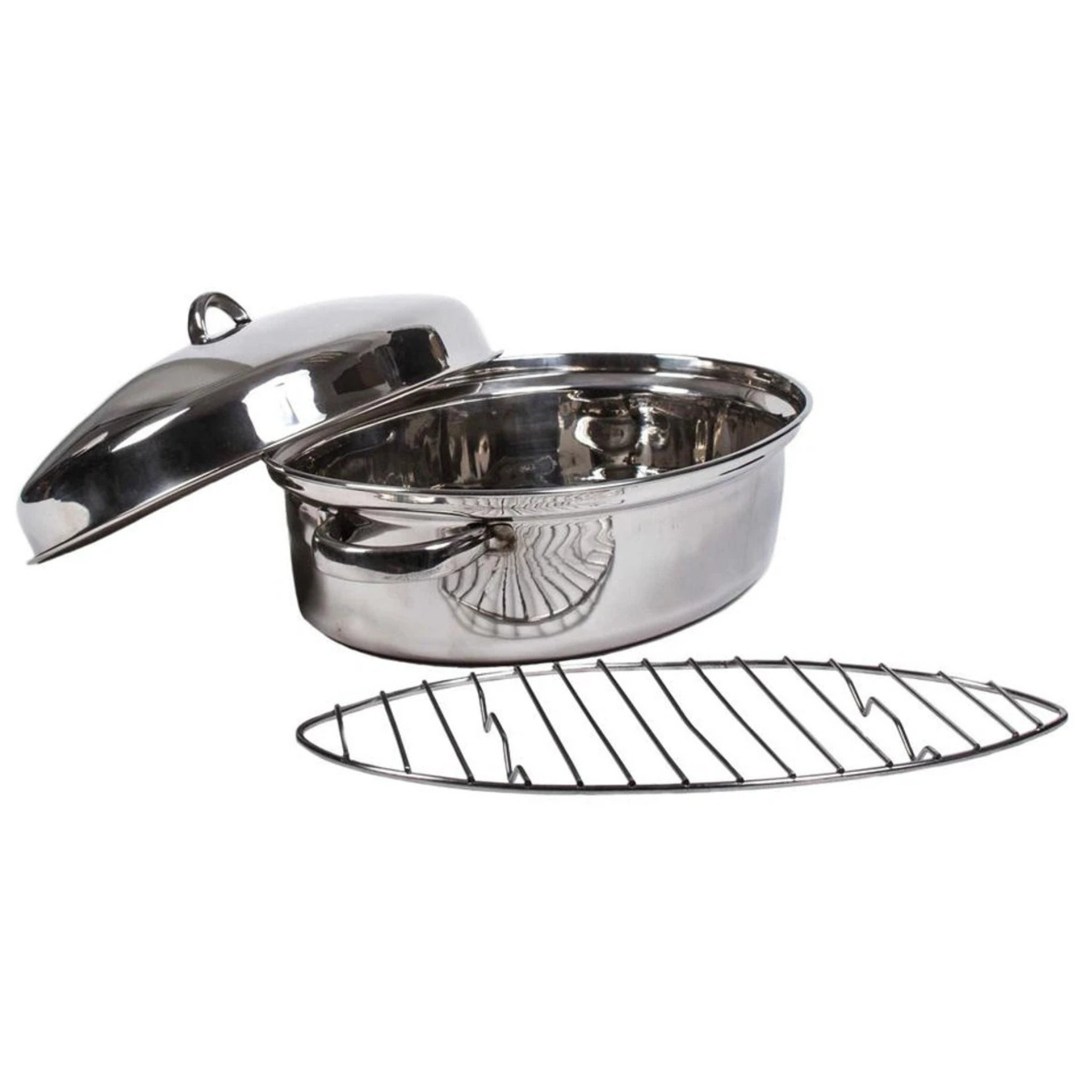Rôtissoire ovale en acier inoxydable avec couvercle et grille 13 L