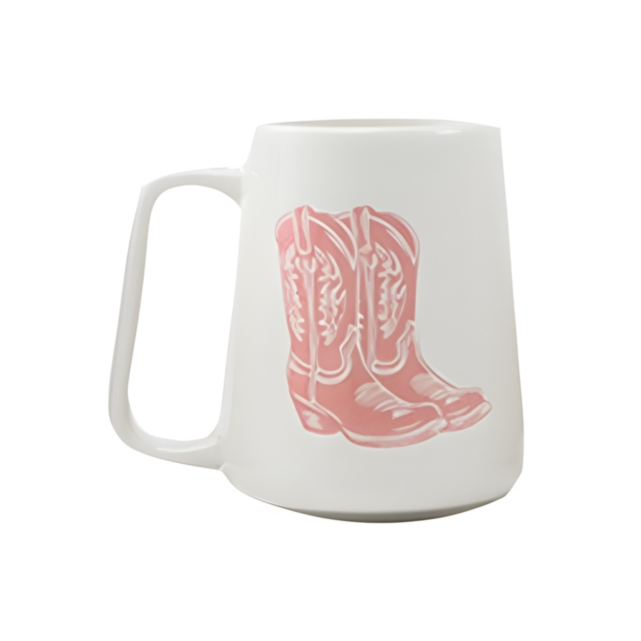 tasse en céramique cowboy rose vue complète motif bottes
