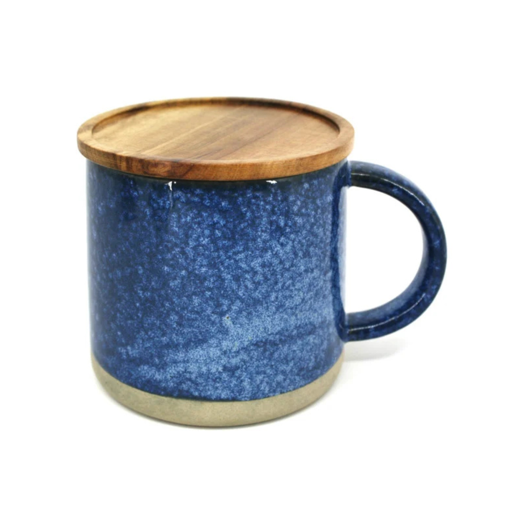 Tasse lustrée bleue avec couvercle en acacia 400 ml - BIA