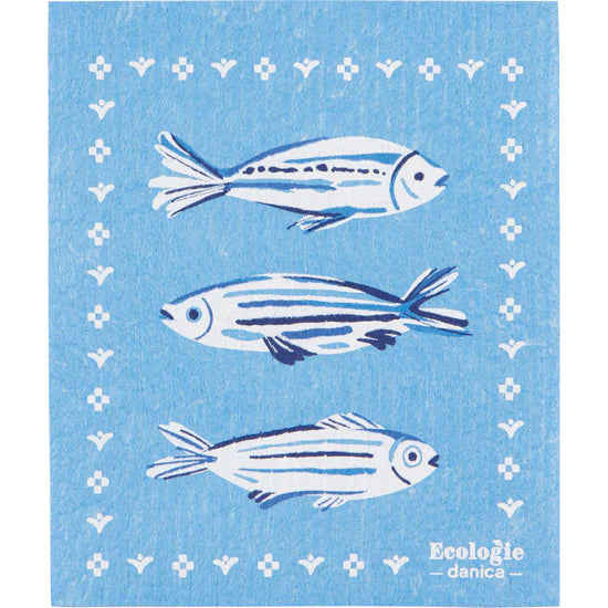 Essuie-tout réutilisable en fibre de coton Poisson bleu