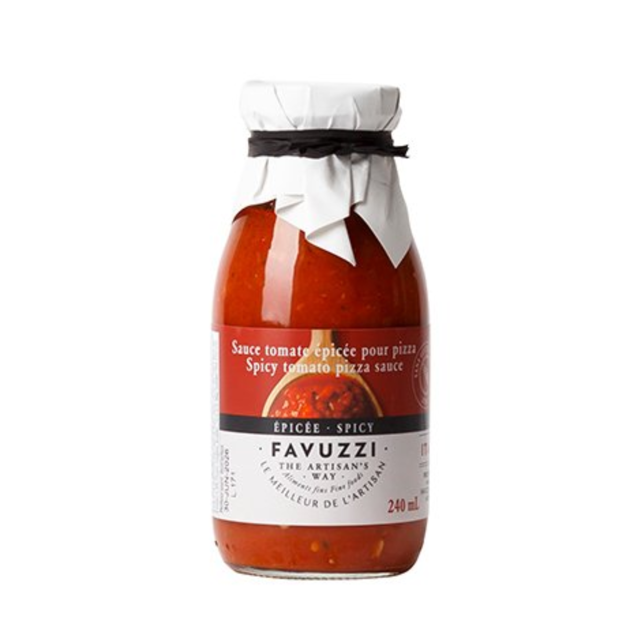 Sauce tomate épicée à pizza 240 ml de Favuzzi avec tomates cerises et piments forts des Abruzzes en Italie