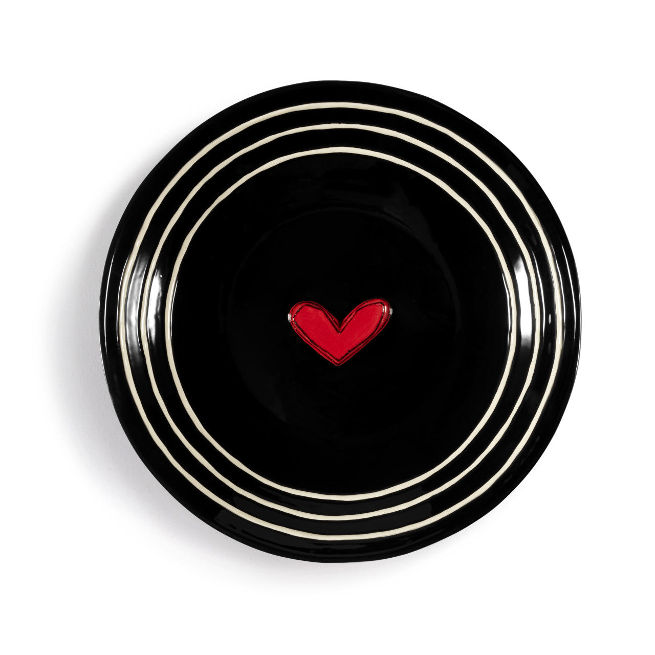 Bol de service rond ligné noir Coeur rouge