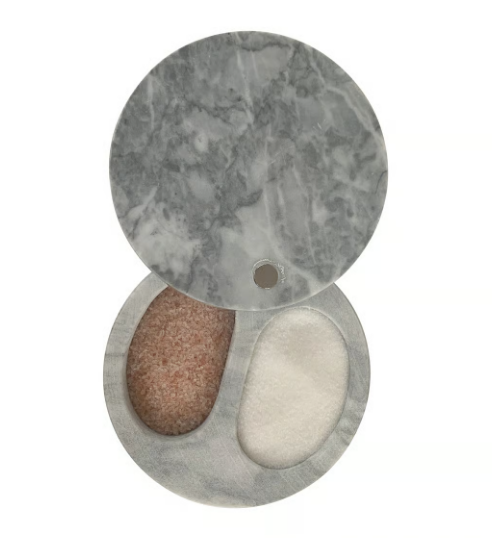 Main de sel en marbre à 2 compartiments