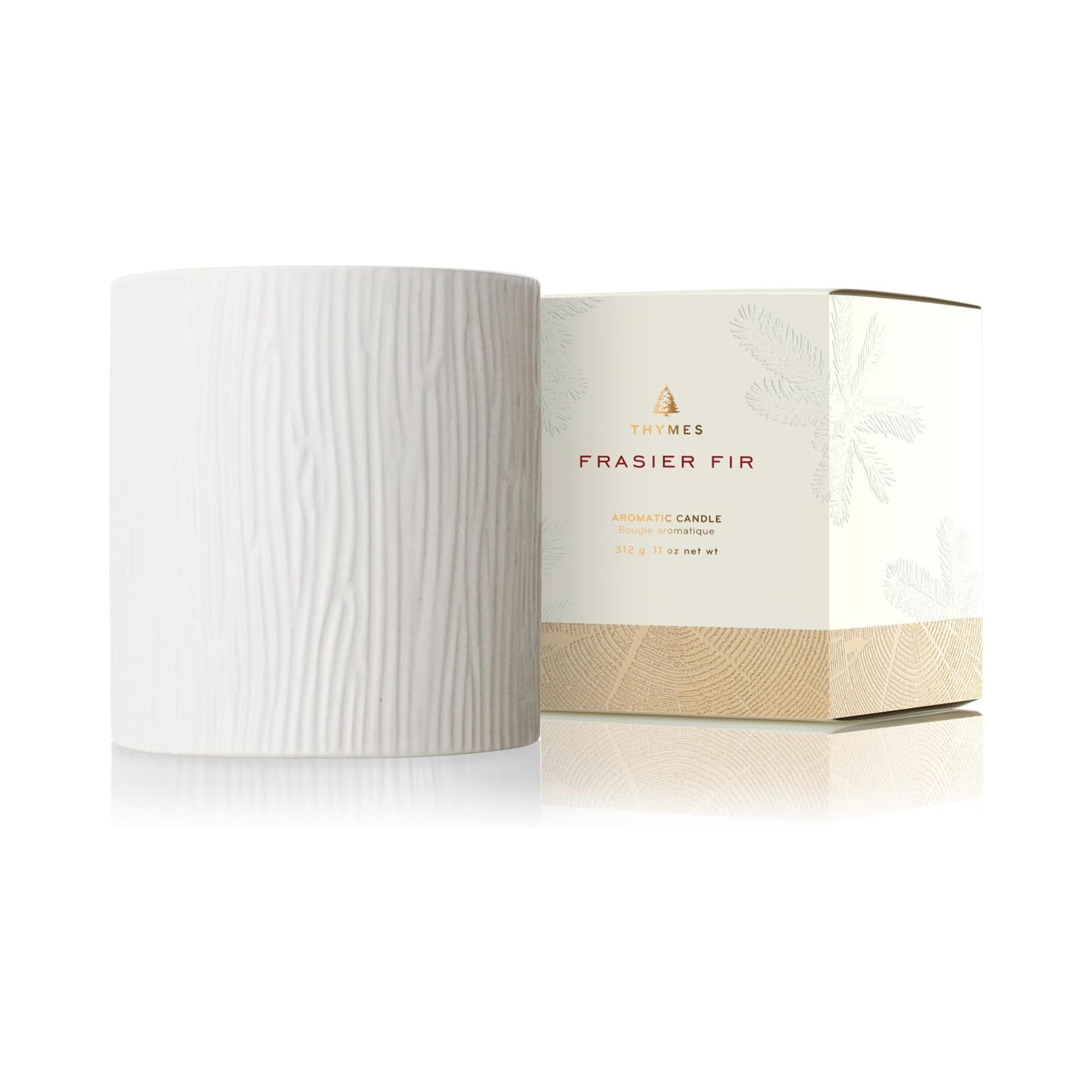 Chandelle Frasier Fir motif bois Blanc 312g - Thymes