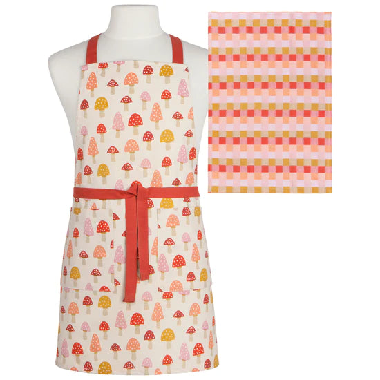 Mushroom Pattern Apron and Dish Towel Set