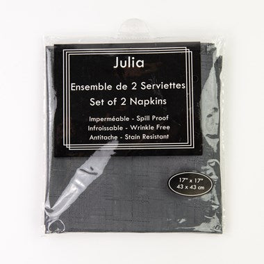 Ensemble de 2 serviettes de table charcoal Julia 17 x 17 po