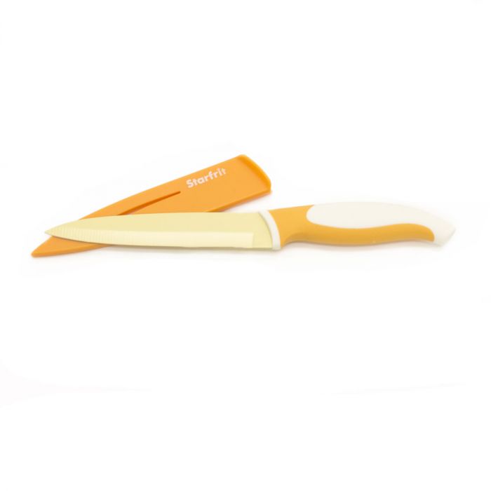 Couteau tout usage 5po orange et blanc avec étui - Starfrit