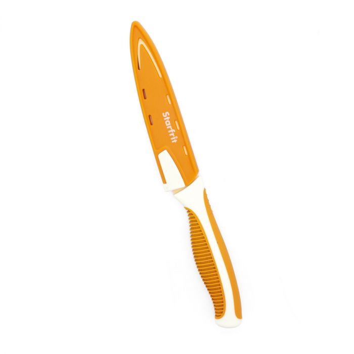 Couteau tout usage 5po orange et blanc avec étui - Starfrit