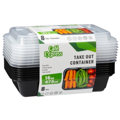 Set of 8 rectangular takeout containers 475ml