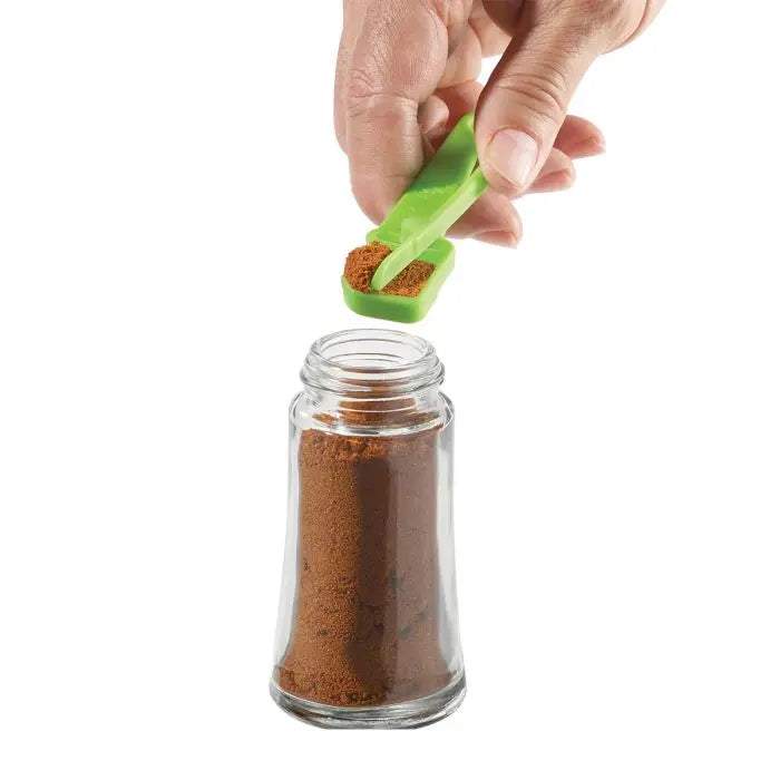 cuillères à mesurer vertes avec niveleur intégré pour épice en verre