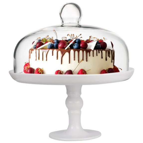 Glass Cake Dome with Stand 25cm White