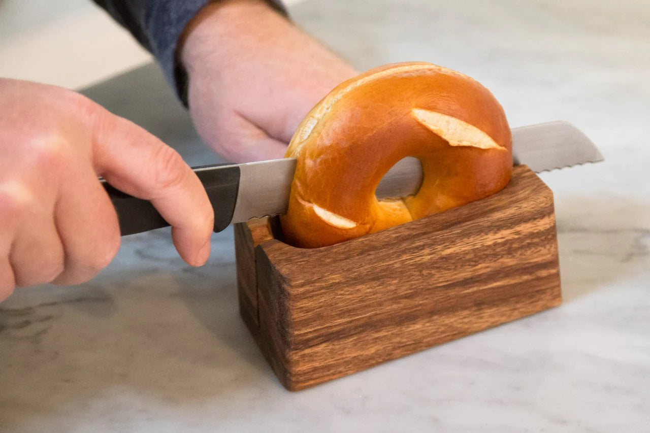 Wooden bagel cutter