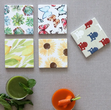 Ensemble de 6 sous-verres en céramique Tournesol 4 x 4 po