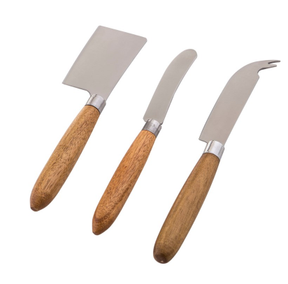 Ensemble de 3 couteaux à fromage avec manche en bois d'acacia