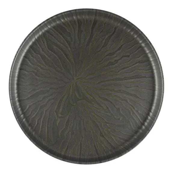 assiette ronde en céramique grise marquina en grès durable avec finition texturée et bord surélevé