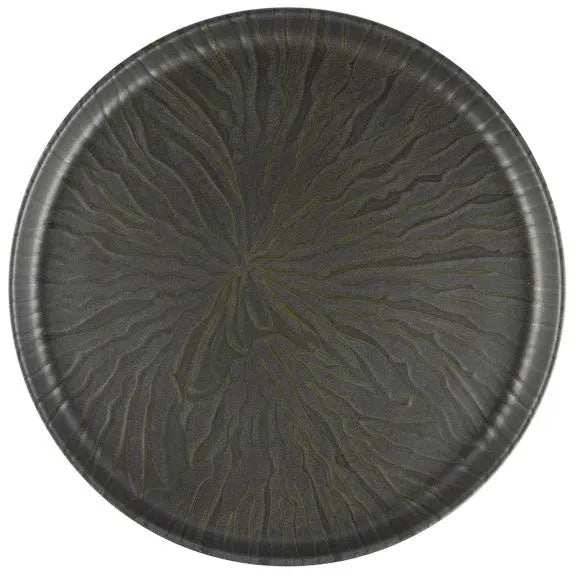 assiette ronde en céramique grès marquina gris avec bord surélevé, résistante et élégante pour usage quotidien