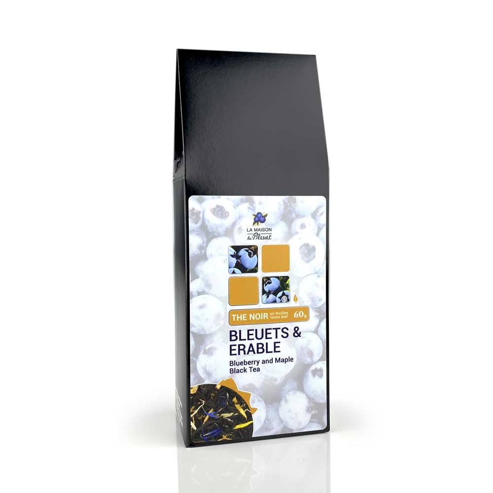 Thé noir bleuets et érable 60g - La maison du bleuet