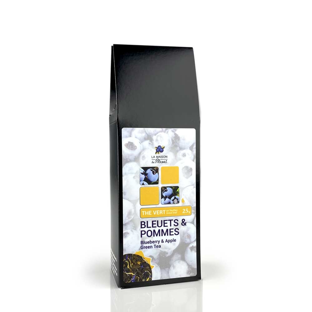 Thé vert aux bleuets et pommes 60g - La maison du bleuet