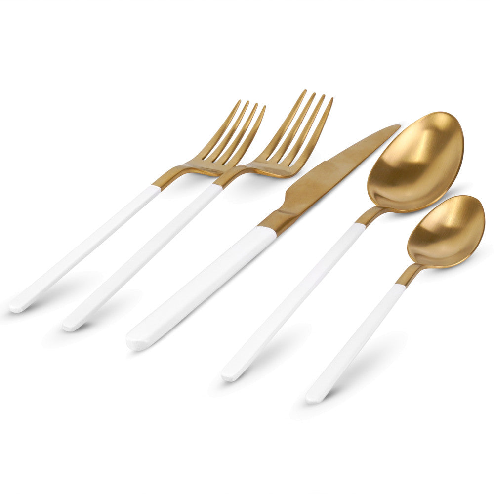 Kimono 20-Piece White and Gold Stainless Steel Utensil Set