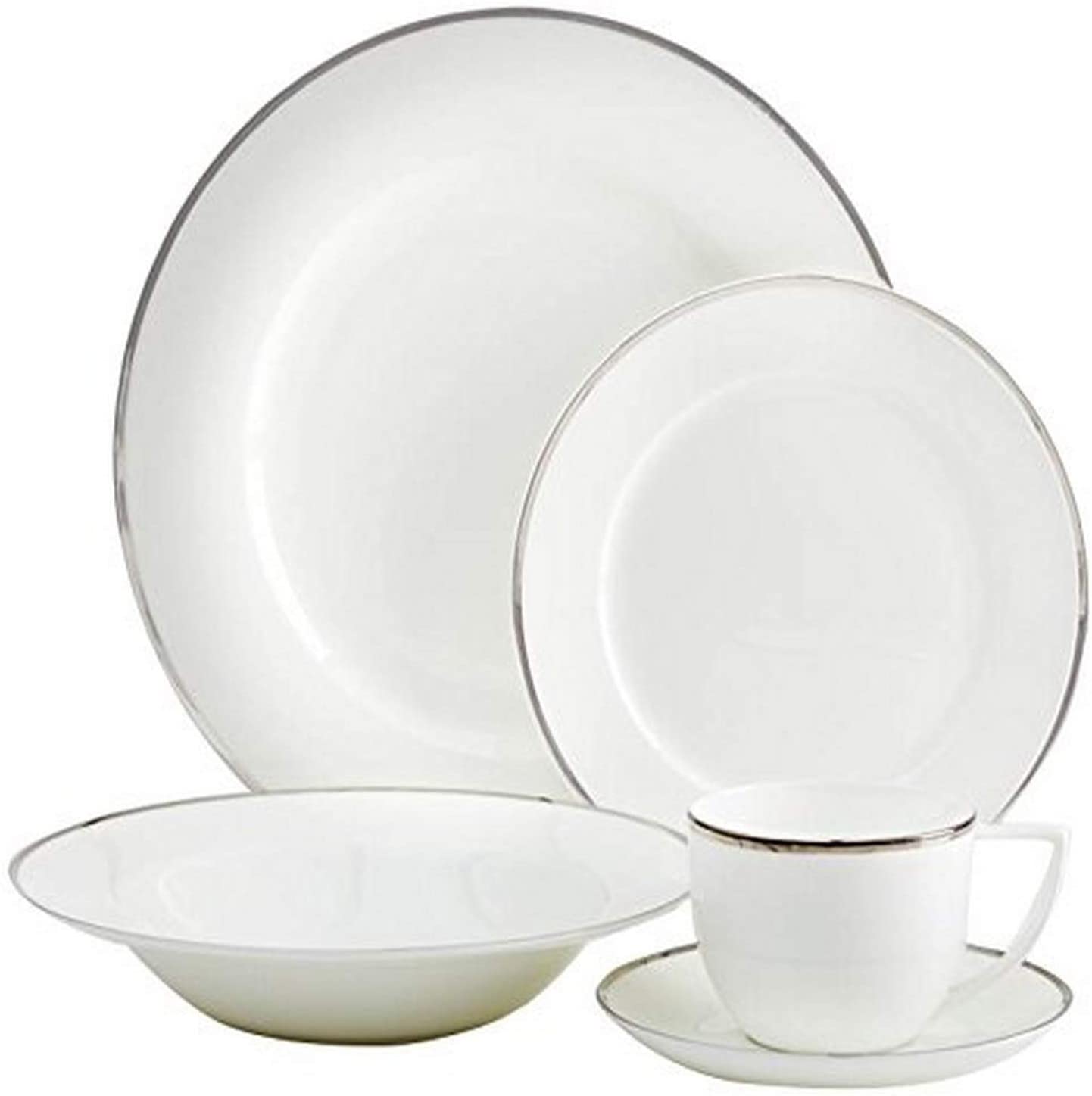 20-piece white dinnerware set with platinum rim 