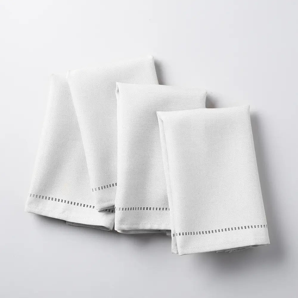 Ensemble de 4 serviettes de table ajourées en lin Blanc