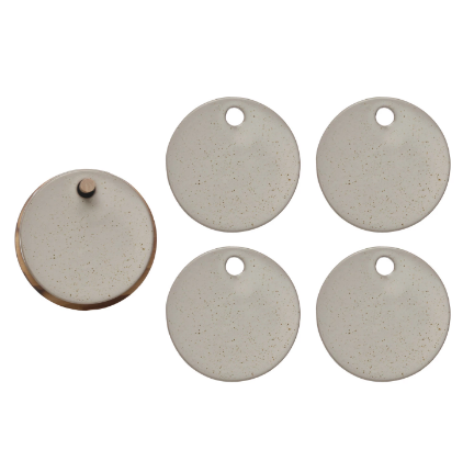 Ensemble de 4 sous-verres en grès avec support en bois