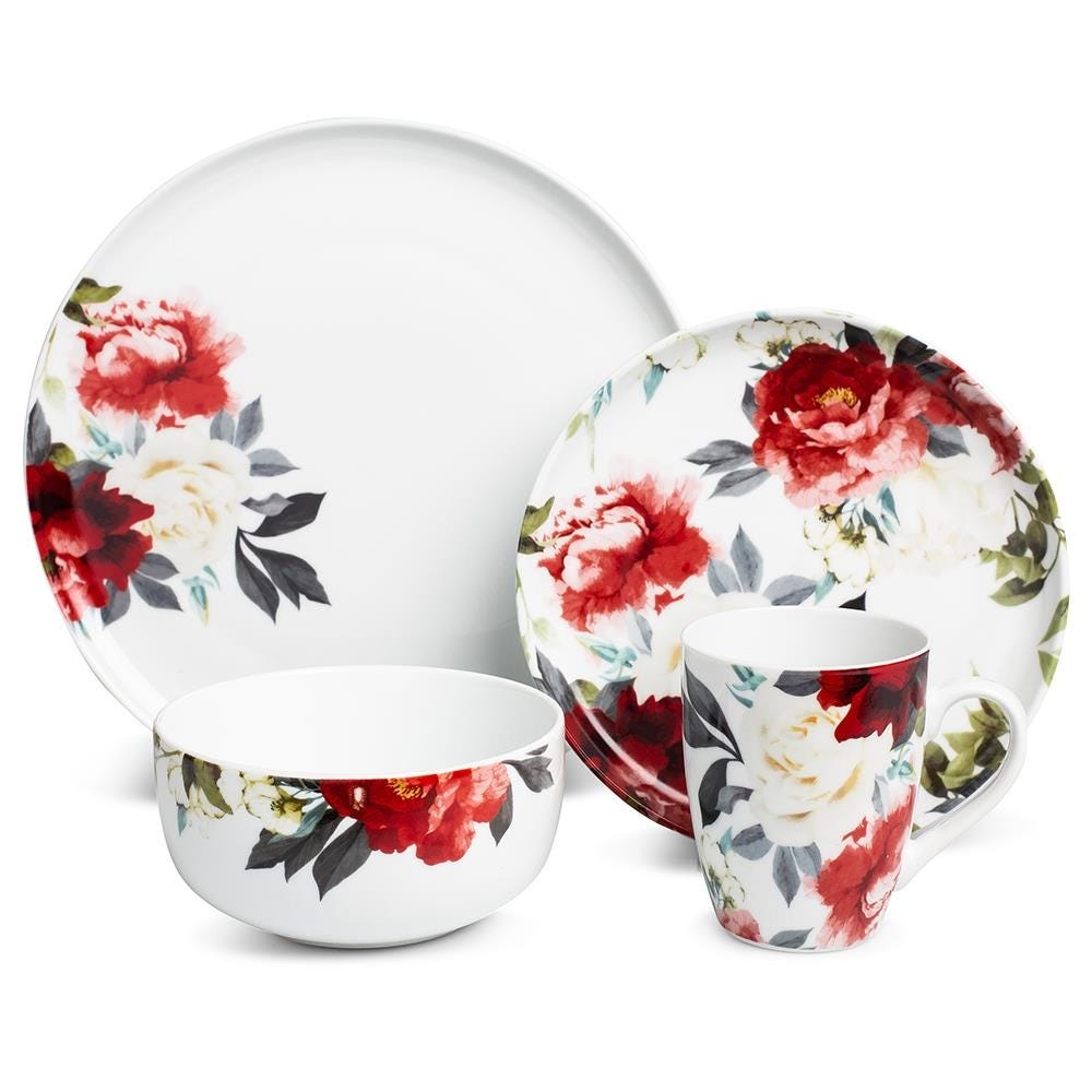 Ensemble de vaisselle jardin rose 16 pièces