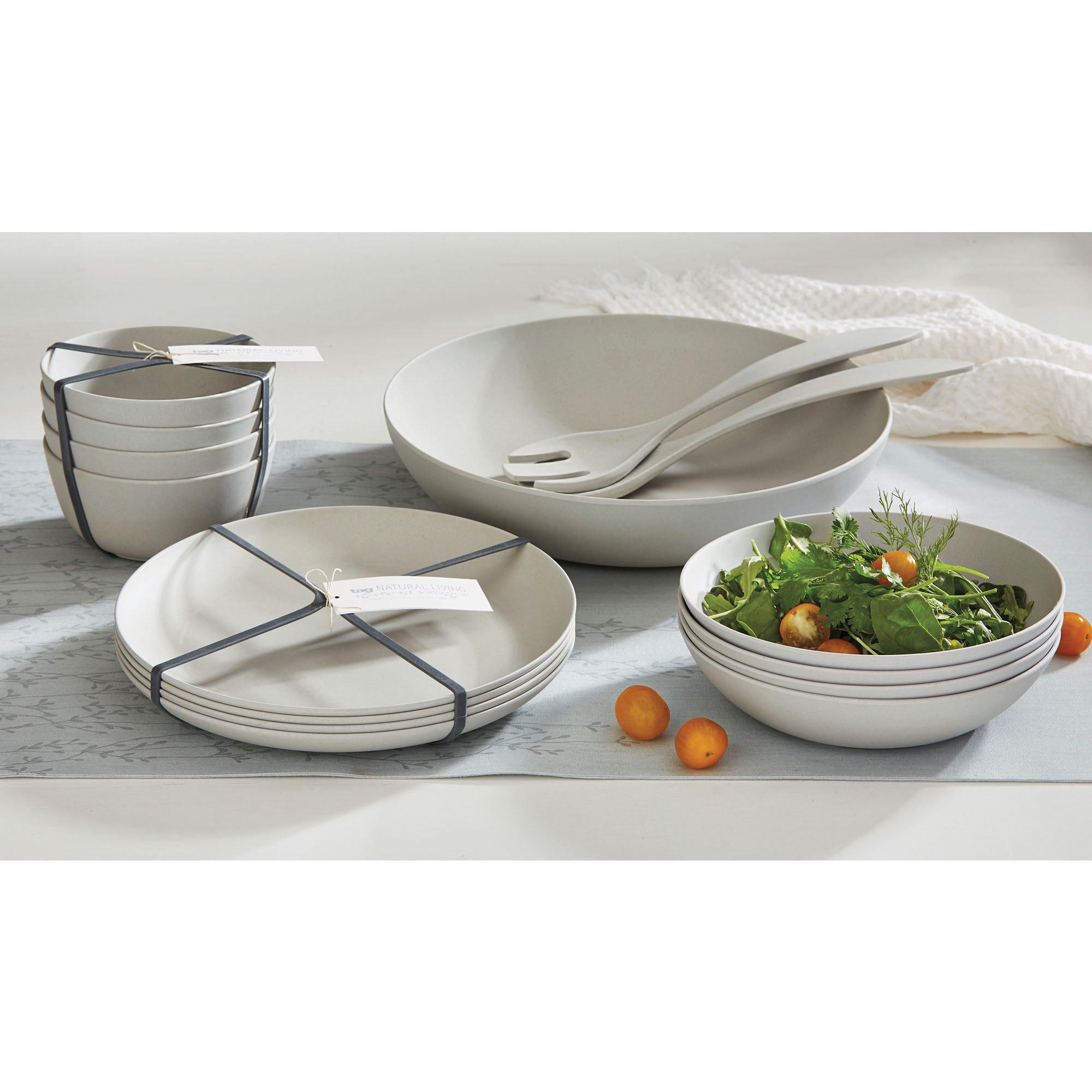 Set of 2 light gray bamboo fiber salad utensils