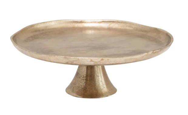 Assiette de service sur pied en aluminium fini or