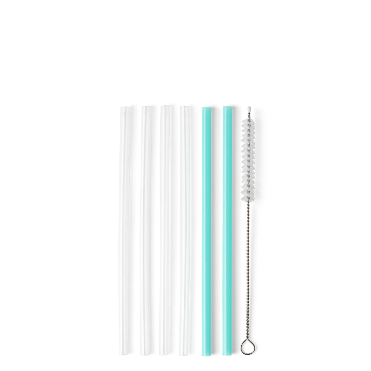 Ensemble de 6 pailles courtes transparentes et aqua en plastique avec brosse  Swig Life