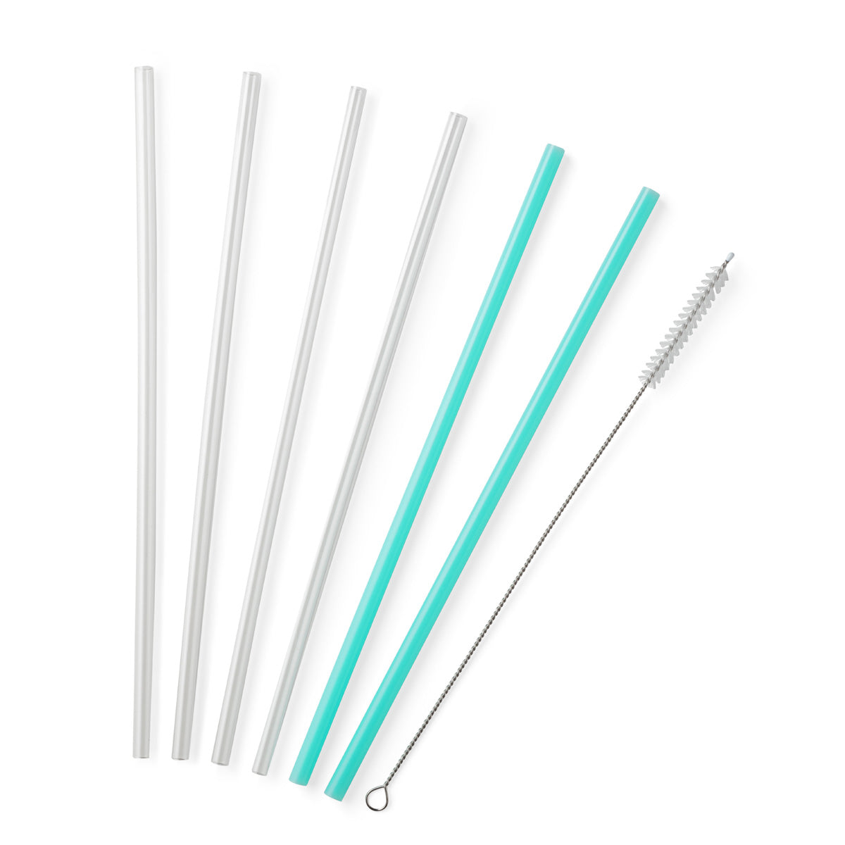 Ensemble de 6 pailles transparentes et aqua en plastique avec brosse - Swig Life