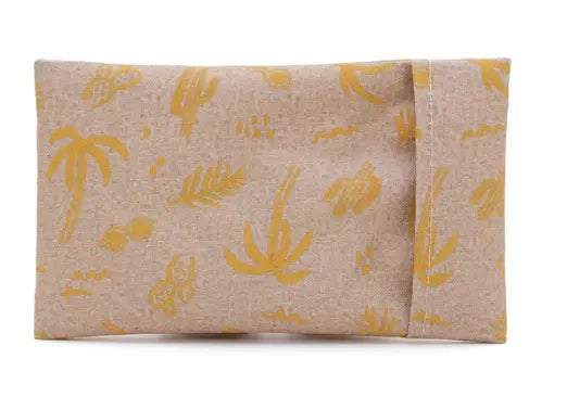 Sac à glace en tissu polyester beige avec motifs palmiers jaunes, collection Sunkissed, lavable et sans condensation