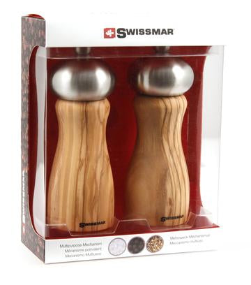 Ensemble de moulin à sel et poivre bois d'olivier et inox 15cm - Swissmar