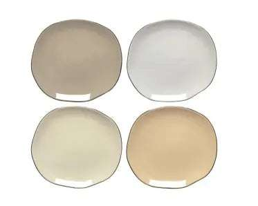 Ensemble de 4 assiettes en céramique 6.5 pouces avec contour or aux couleurs assorties