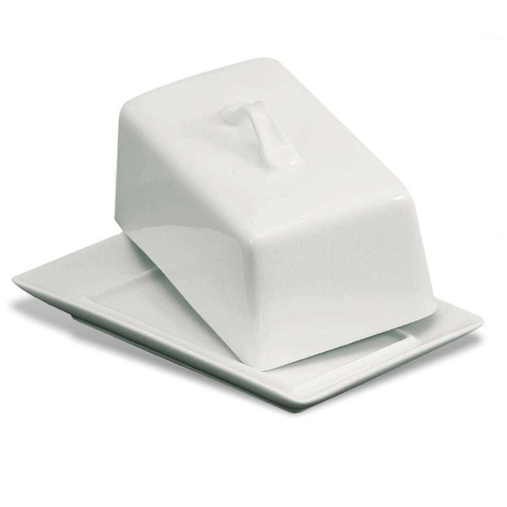 White porcelain butter dish with lid, 1 lb - BIA