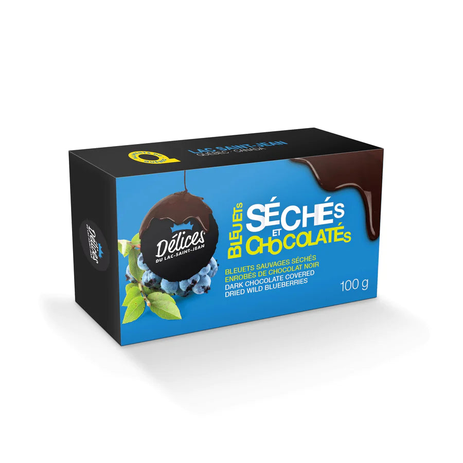 Bleuets séchés enrobés de chocolat noir 70% - Délices du Lac St-Jean
