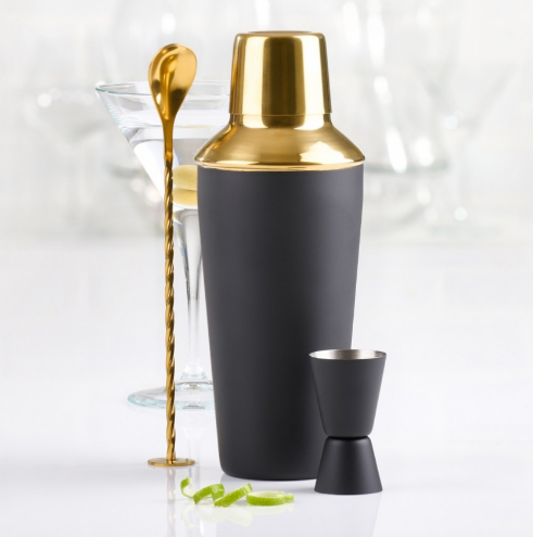 Shaker à cocktail Noir mat et or 3pièces - Trudeau