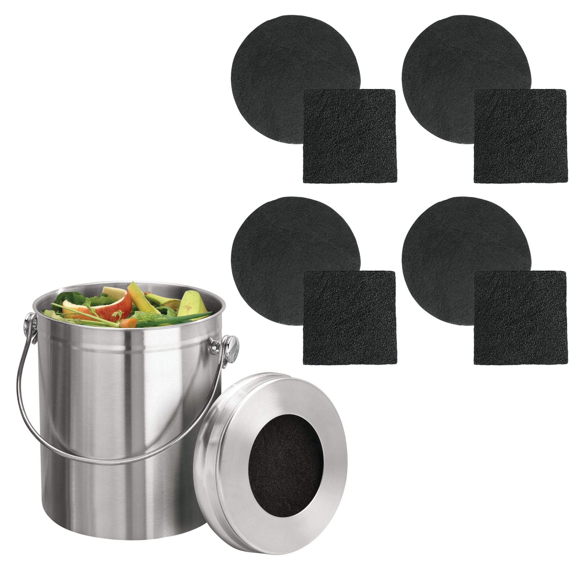 Double-filtered stainless steel kitchen compost bin