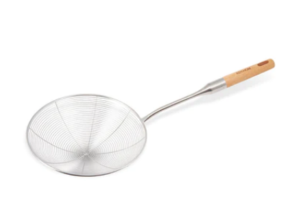 Écumoire en acier inoxydable poignée de bois