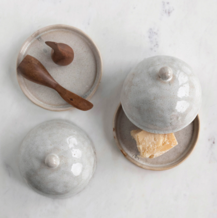 Beurrier rond en grès avec glaçure