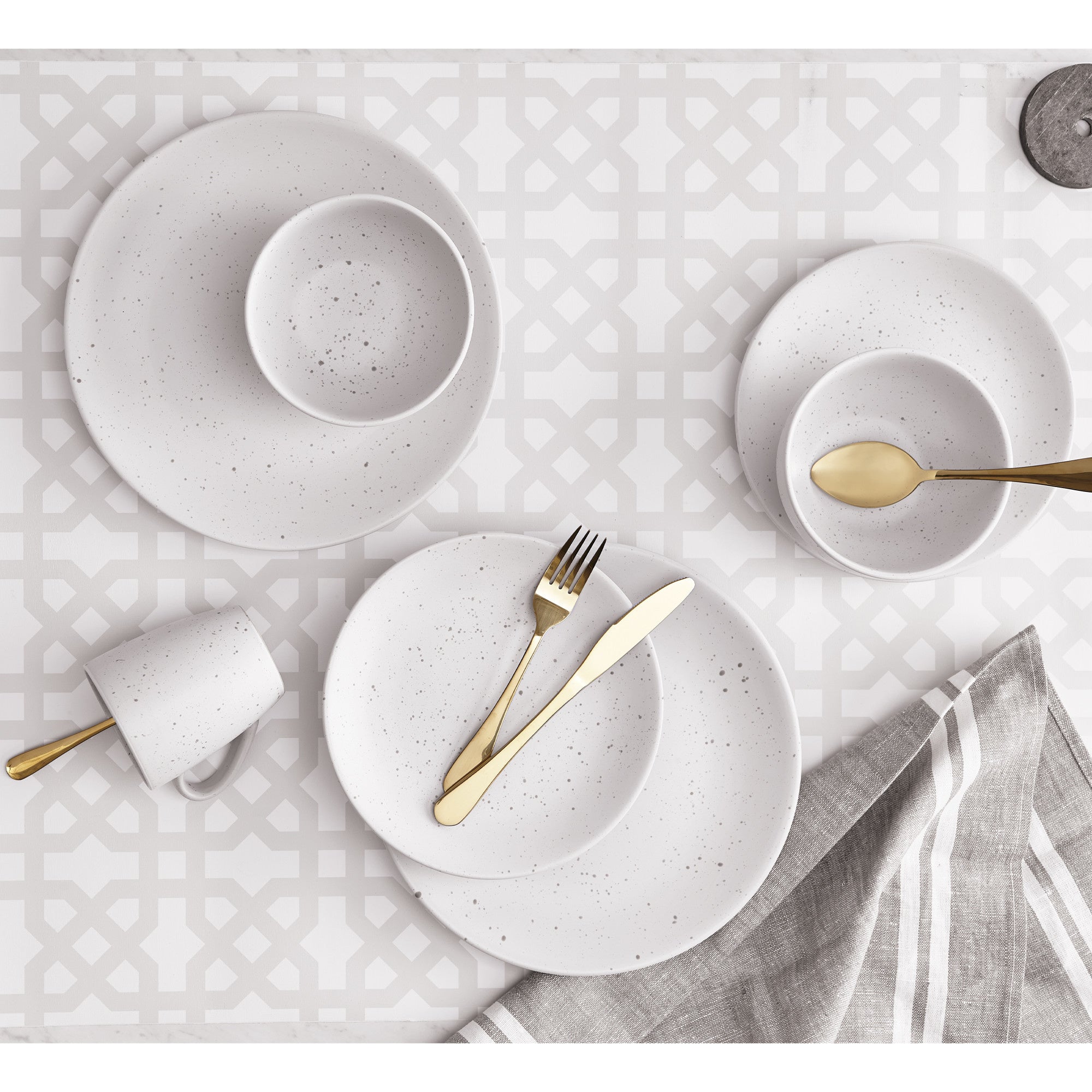 Ensemble à dîner 12 pièces grès blanc et beige